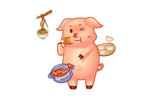 新年贪吃猪卡通形象配图图片素材免费下载