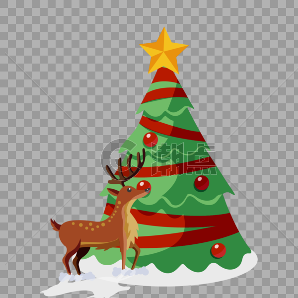 圣诞树与麋鹿元素图片素材免费下载