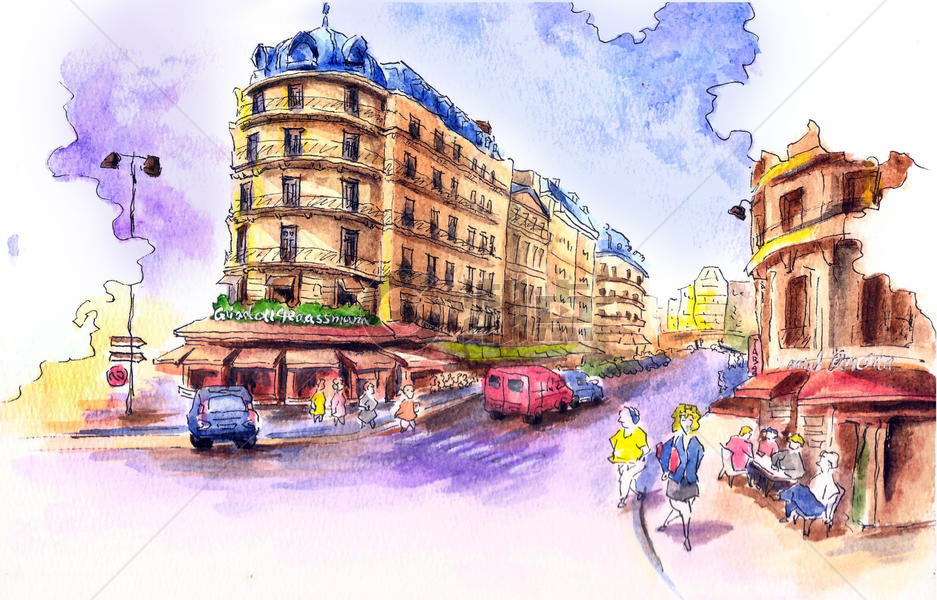 城市街风景水彩手绘图片素材免费下载