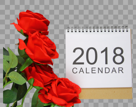 2018日历与红玫瑰图片素材免费下载