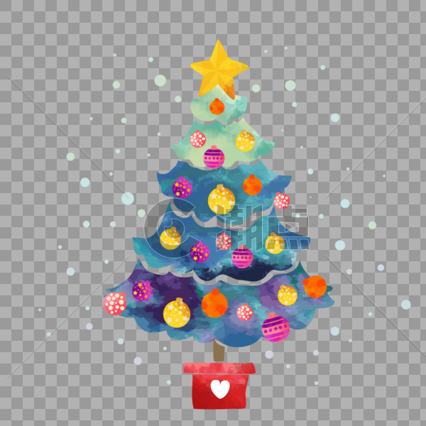 卡通水彩圣诞树元素图片素材免费下载