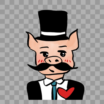 绅士的猪形象图片素材免费下载