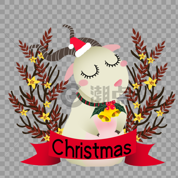 圣诞小羊边框装饰图片素材免费下载