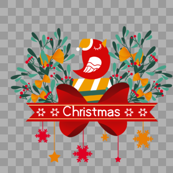 圣诞小鸟花环装饰图片素材免费下载
