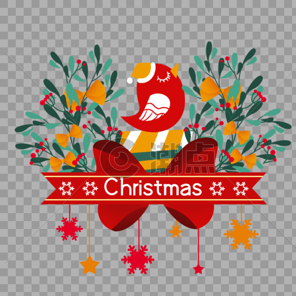圣诞小鸟花环装饰图片素材免费下载