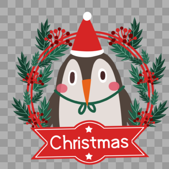 圣诞企鹅花环装饰图片素材免费下载