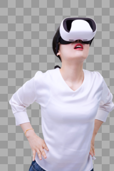 俏皮可爱女孩戴VR眼镜表演图片素材免费下载