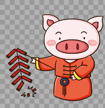 猪年猪放鞭炮图片素材免费下载