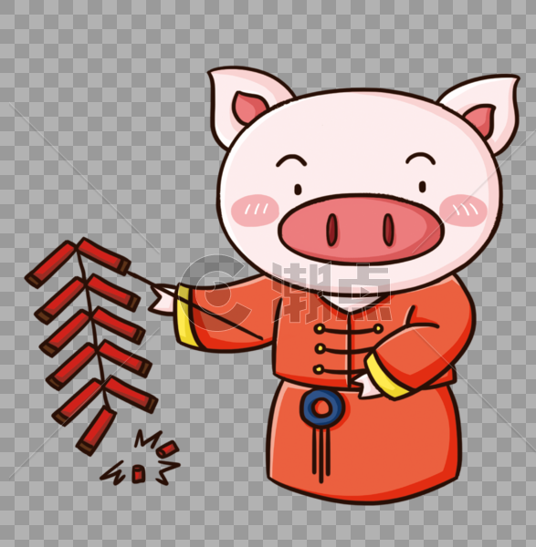 猪年猪放鞭炮图片素材免费下载