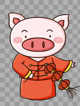 猪年猪拿灯笼图片素材免费下载