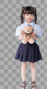 小女孩儿童学生形象手拿玩具熊图片素材免费下载