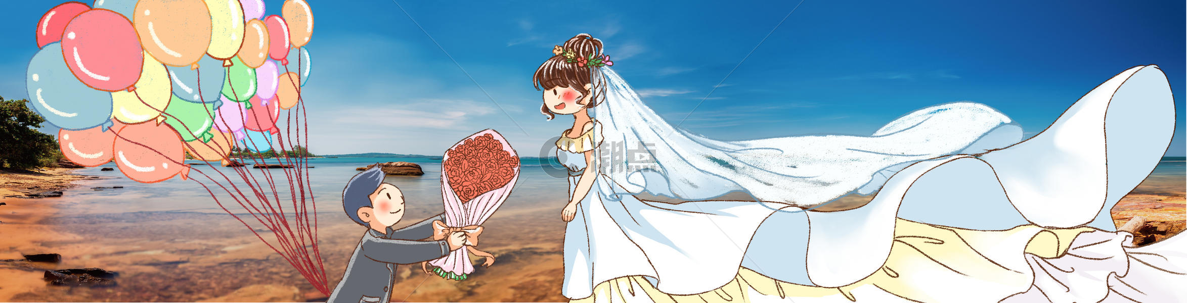 海边结婚的新人图片素材免费下载
