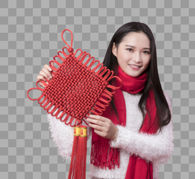 拿着中国结的女性新年人像图片素材免费下载