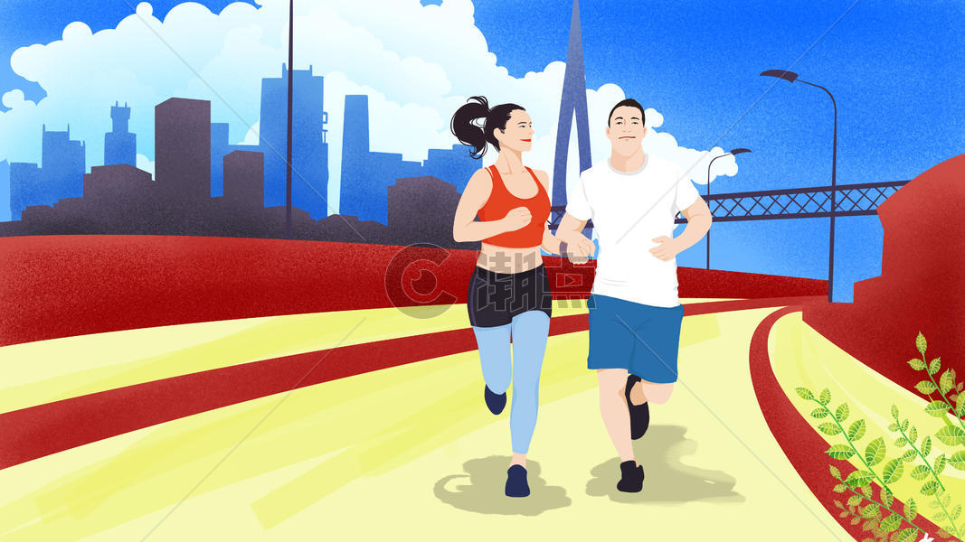 简约清新城市运动扁平风插画图片素材免费下载