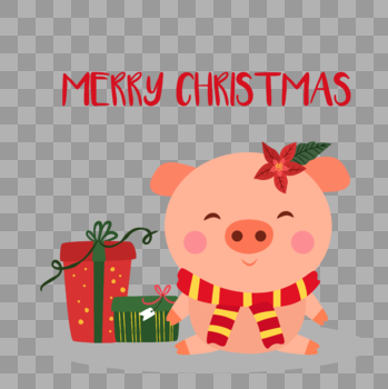 粉嫩小猪开心过圣诞收礼物图片素材免费下载