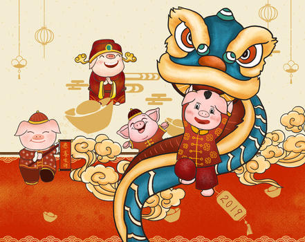 猪年贺新春插画图片素材免费下载