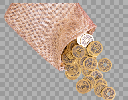 麻袋中国风清代铜钱拍摄图片素材免费下载