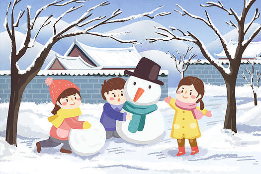 冬天小伙伴堆雪人图片素材免费下载