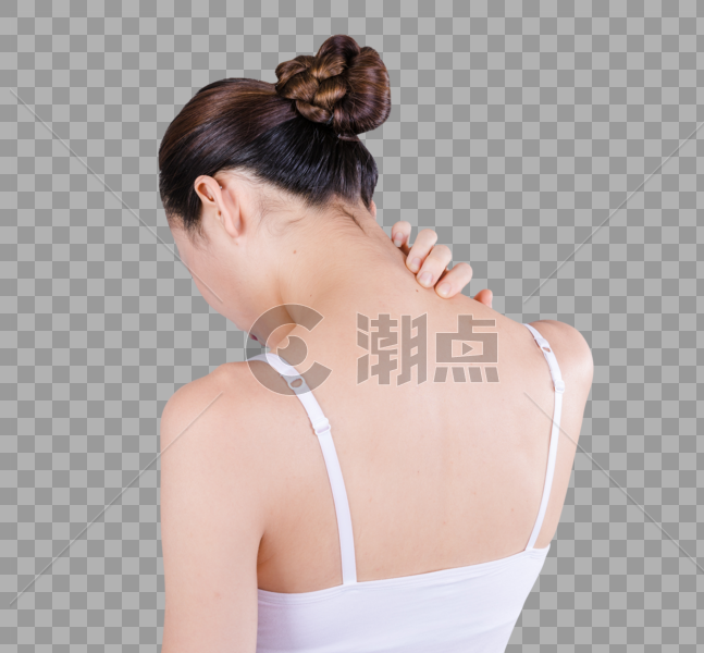 居家女人表现脖子疼侧面背影图片素材免费下载