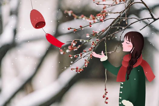 赏雪的少女图片素材免费下载