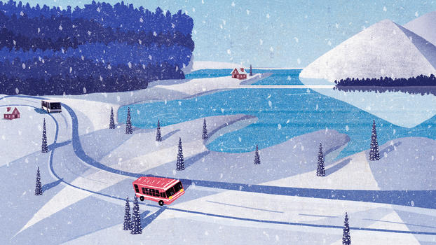 唯美清新冬天雪景景色插画图片素材免费下载