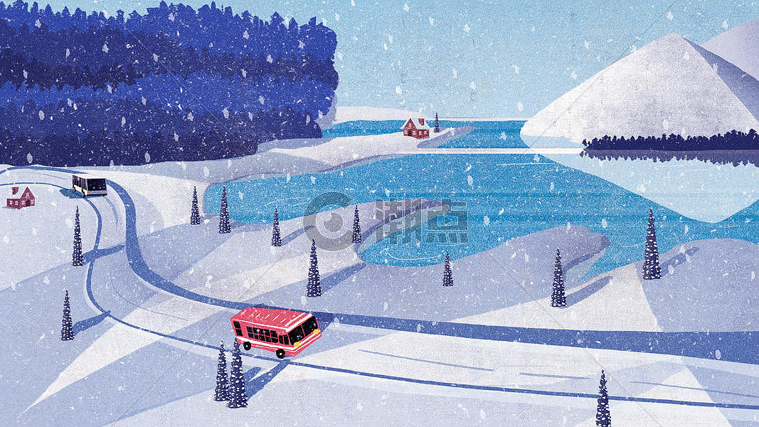唯美清新冬天雪景景色插画图片素材免费下载