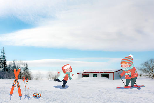 可爱搞怪雪地滑雪的孩子们图片素材免费下载