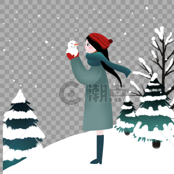 雪中的女孩图片素材免费下载