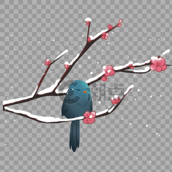 雪树枝头小鸟装饰素材图片素材免费下载