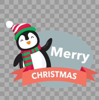 可爱清新小企鹅圣诞节标贴图片素材免费下载