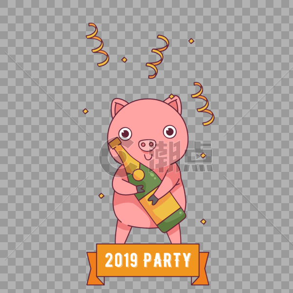 可爱小猪开香槟庆祝新年图片素材免费下载