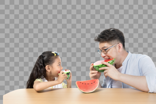 爸爸和女儿吃西瓜图片素材免费下载