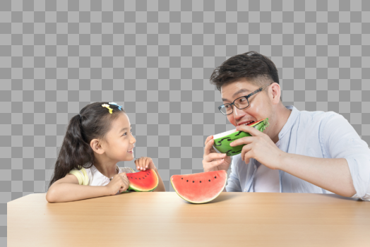 爸爸和女儿吃西瓜图片素材免费下载