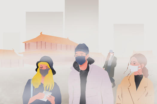 北京雾霾天气空气污染板绘插画图片素材免费下载