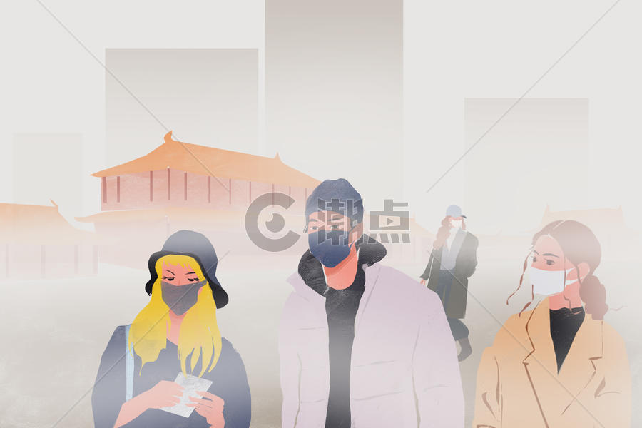 北京雾霾天气空气污染板绘插画图片素材免费下载