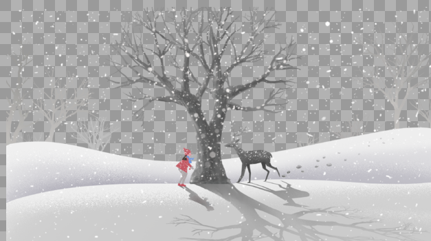 冬天雪地里的鹿和女孩图片素材免费下载