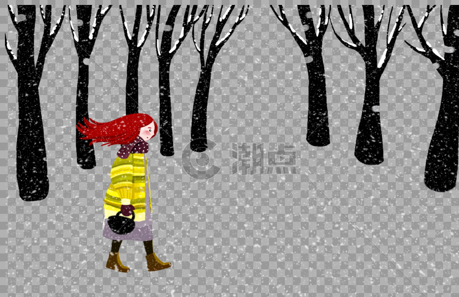 雪中漫步的少女图片素材免费下载