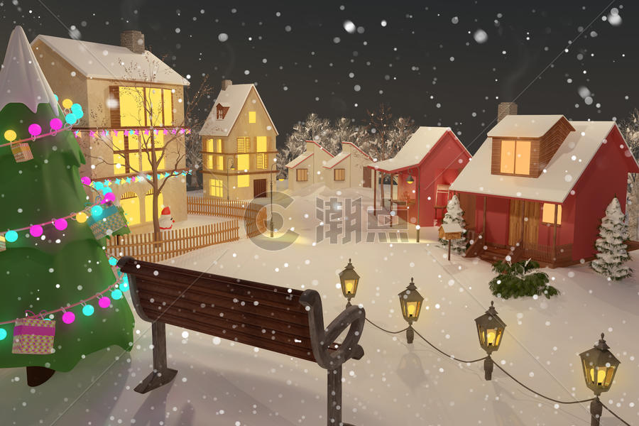乡村圣诞雪景图片素材免费下载