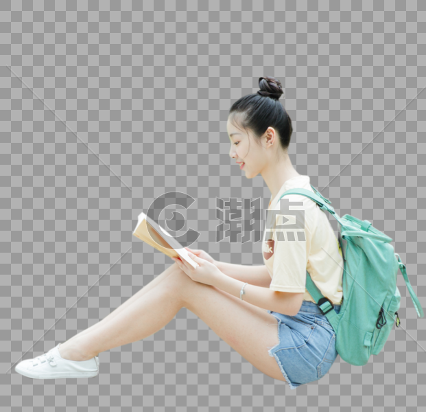 坐在地上看书的女生侧面图片素材免费下载