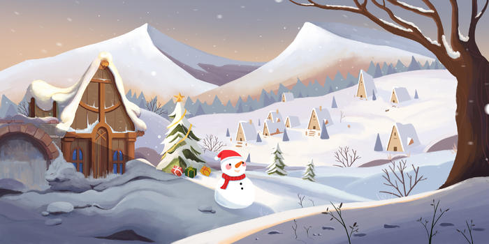 冬天雪景插画图片素材免费下载
