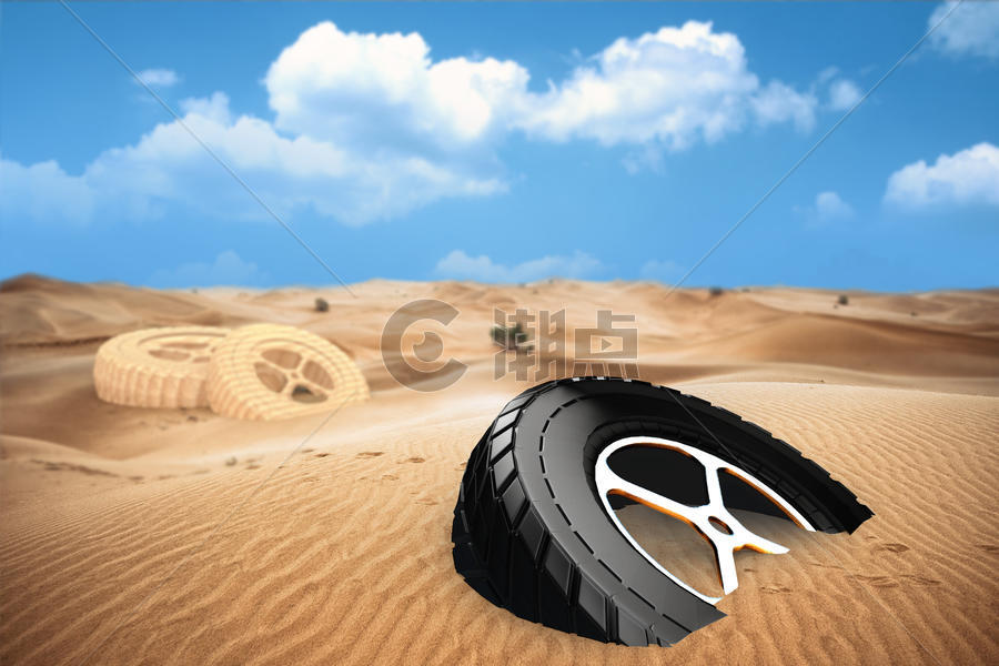 沙漠中的轮胎图片素材免费下载
