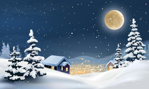 冬天唯美雪景夜景图片素材免费下载