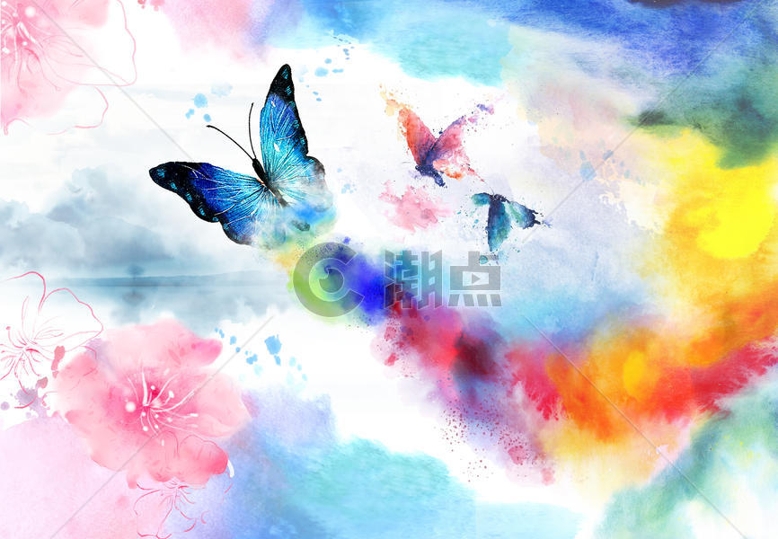 水墨蝴蝶花卉图片素材免费下载