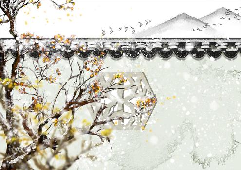 中国风水墨黄梅冬季背景图片素材免费下载