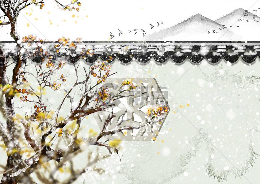中国风水墨黄梅冬季背景图片素材免费下载