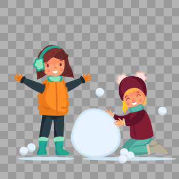 简约卡通冬天户外堆雪人图片素材免费下载