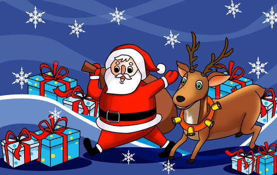 圣诞节之圣诞老人和麋鹿图片素材免费下载