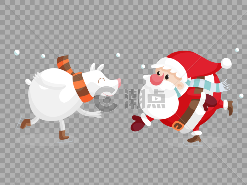 可爱圣诞老人与小熊溜冰图片素材免费下载