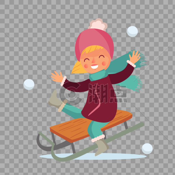 玩雪橇的女孩图片素材免费下载