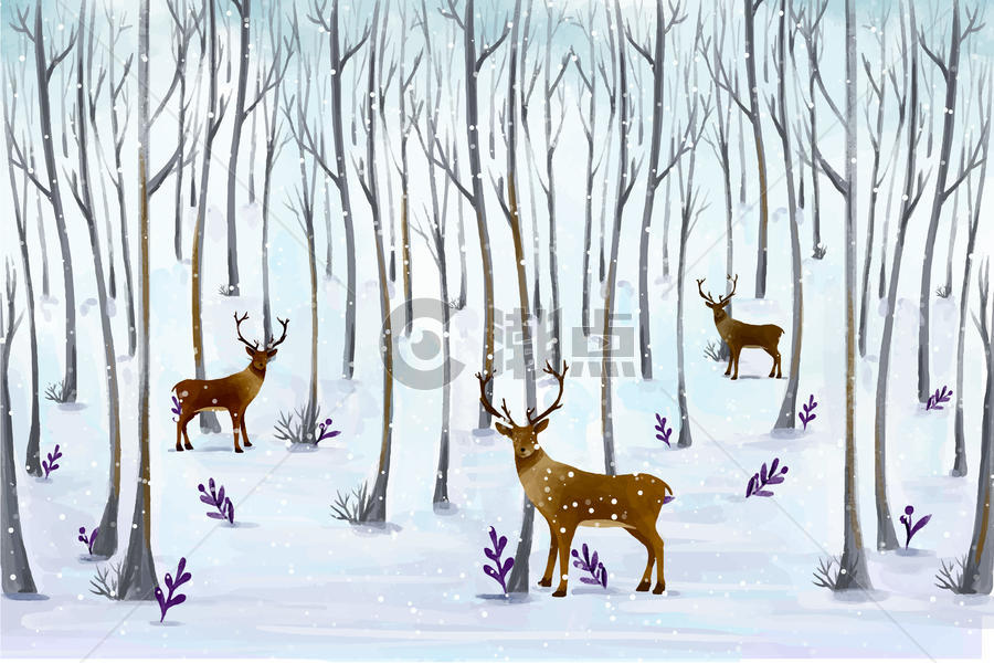 雪中麋鹿美景图片素材免费下载